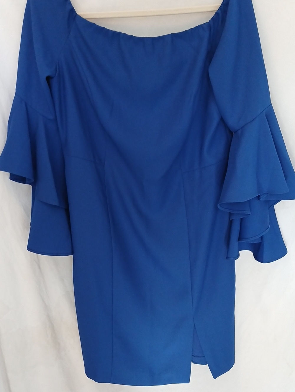 VENUS Royal Blue Off-Shoulder Ruffle Sleeve Dress